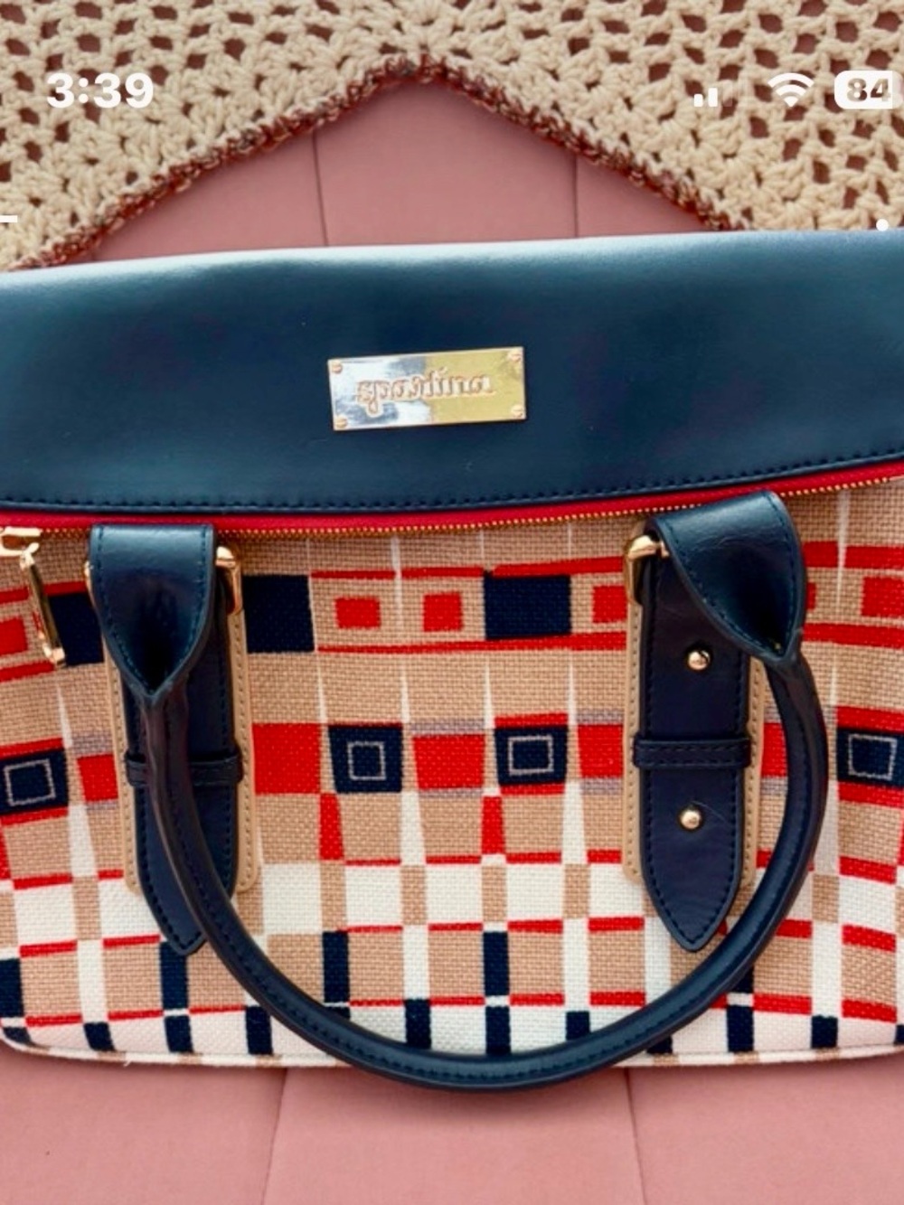 Spartina 449 Navy, Red & Cream Patterned Satchel